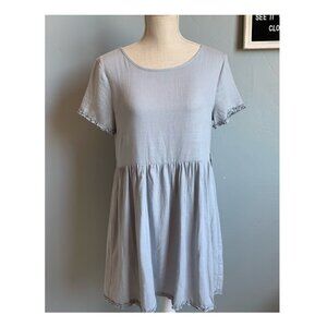CALI 1850 Gray Short Sleeve Crew Neck Linen Blend Baby Doll Dress Size Medium